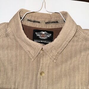 Harley-Davidson Mens 3XL Tall Tan Textured Button Up Shirt Piston Graphic